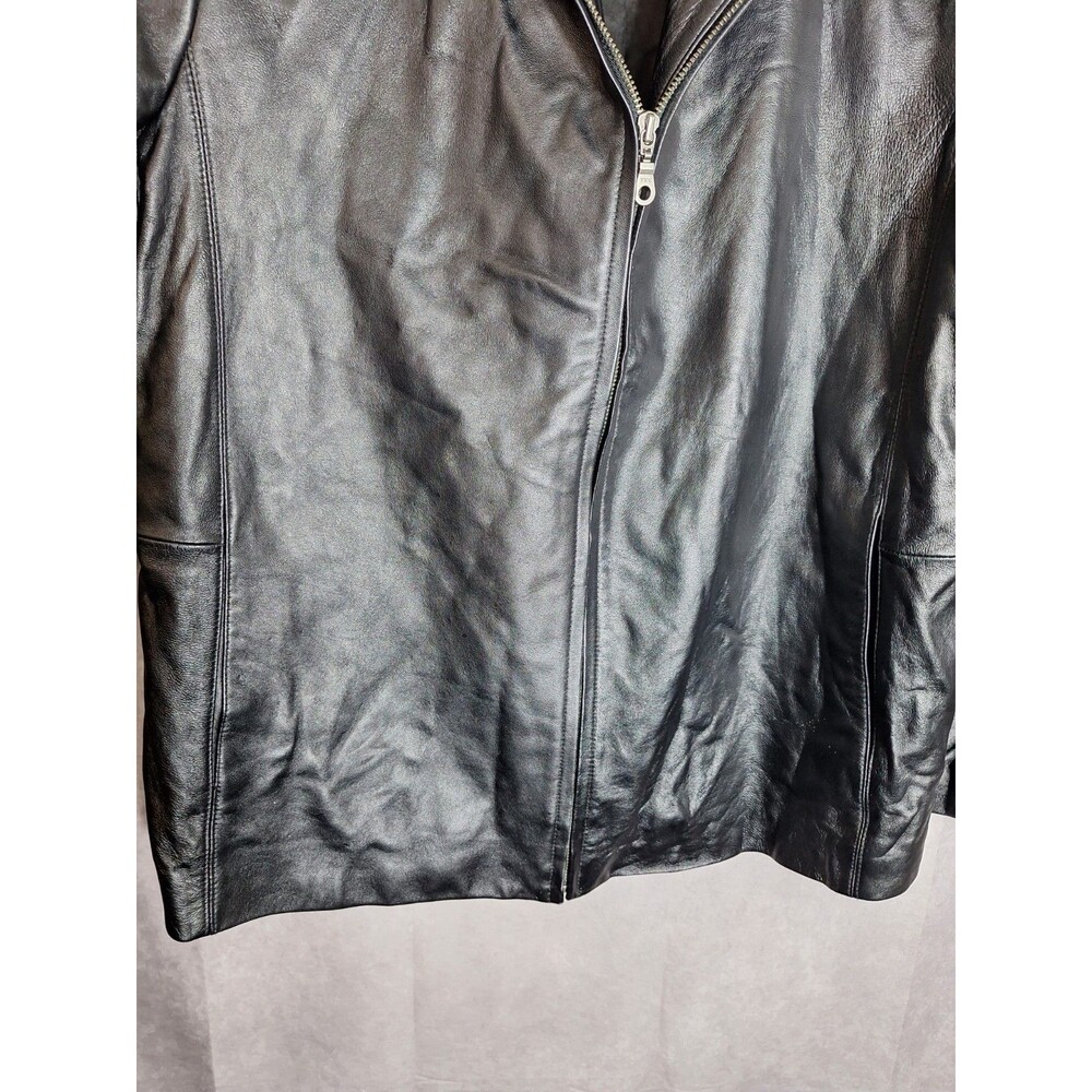 Tiboa Leather Jacket Womens 2X Black Genuine Leather Zip Collared Lined Pockets - Picture 6 of 9